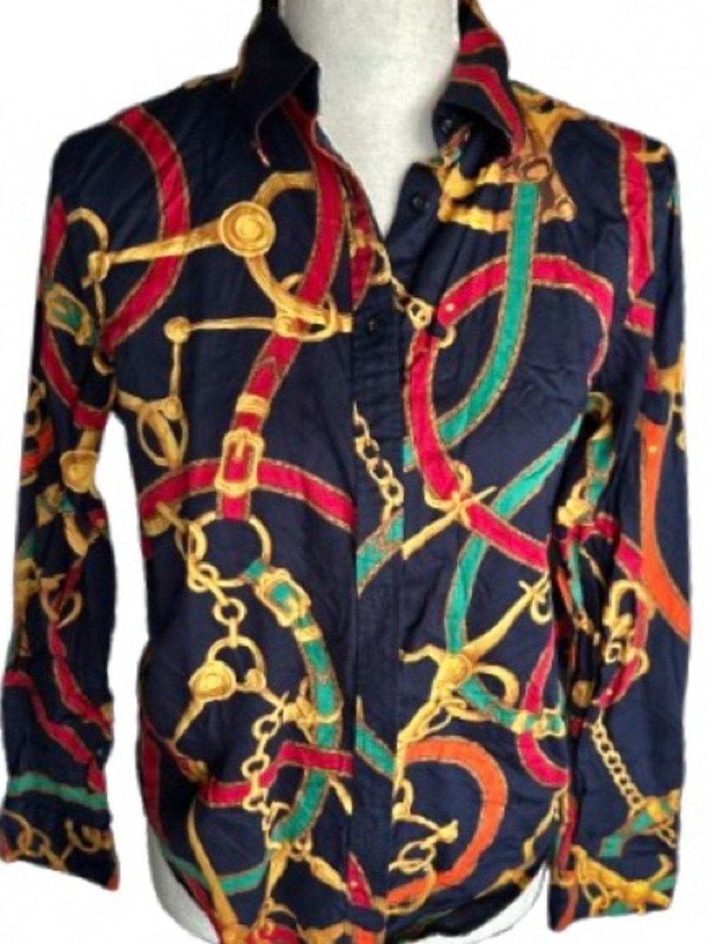 100% Cotton RALPH LAUREN Equestrian Horse Shirt Button Down Equine Logo Buttons